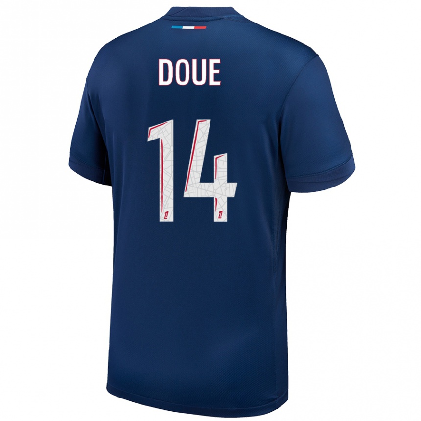 Mujer Fútbol Camiseta Désiré Doué #14 Azul Marino Blanco 1ª Equipación 2024/25