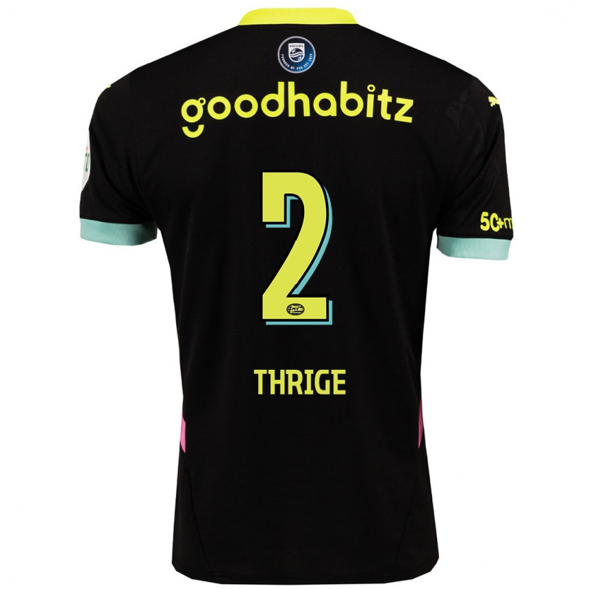 Mujer Fútbol Camiseta Sara Thrige #2 Negro Amarillo 2ª Equipación 2024/25