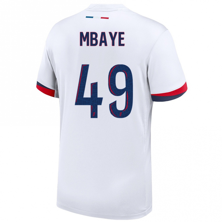 Mujer Fútbol Camiseta Ibrahim Mbaye #49 Blanco Azul Rojo 2ª Equipación 2024/25