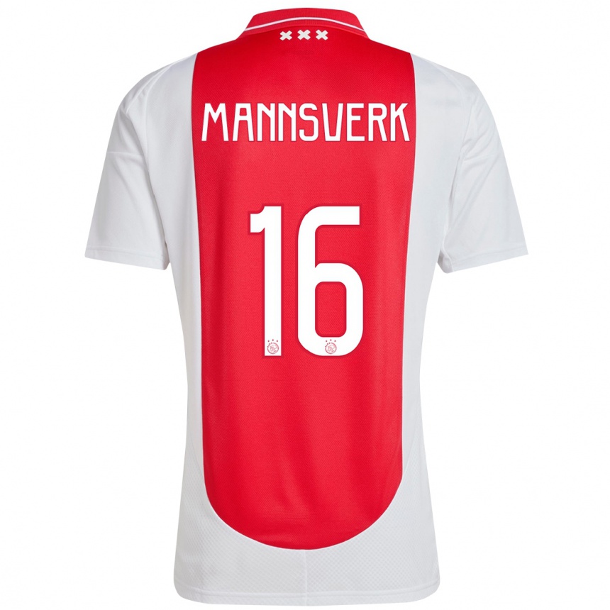 Niño Fútbol Camiseta Sivert Mannsverk #16 Rojo Blanco 1ª Equipación 2024/25