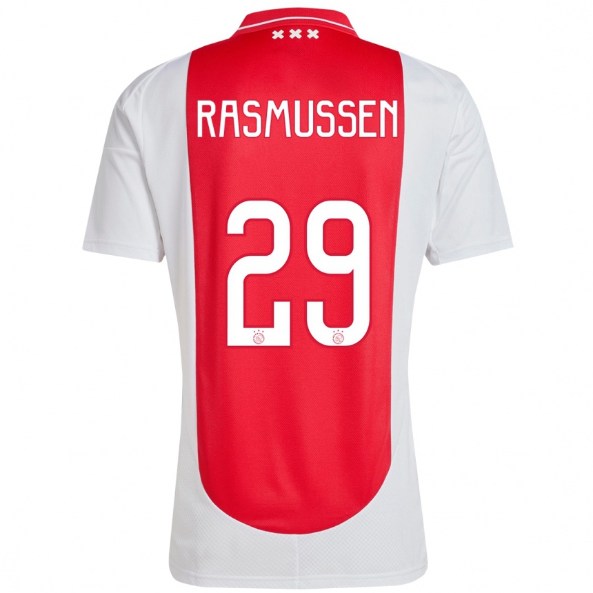 Niño Fútbol Camiseta Christian Rasmussen #29 Rojo Blanco 1ª Equipación 2024/25