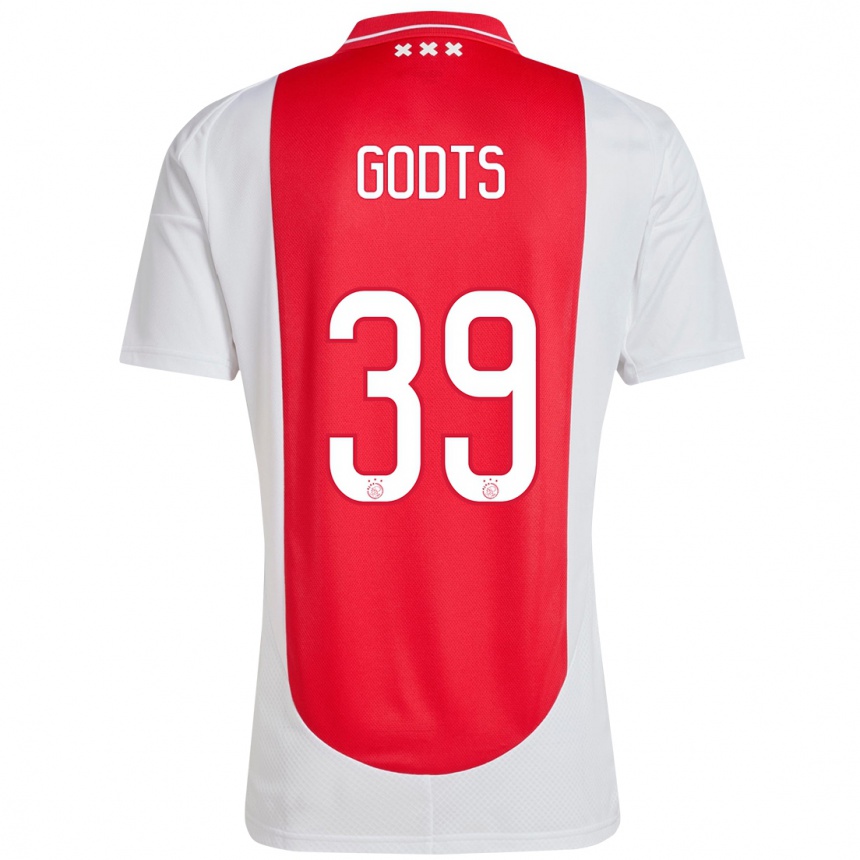 Niño Fútbol Camiseta Mika Godts #39 Rojo Blanco 1ª Equipación 2024/25