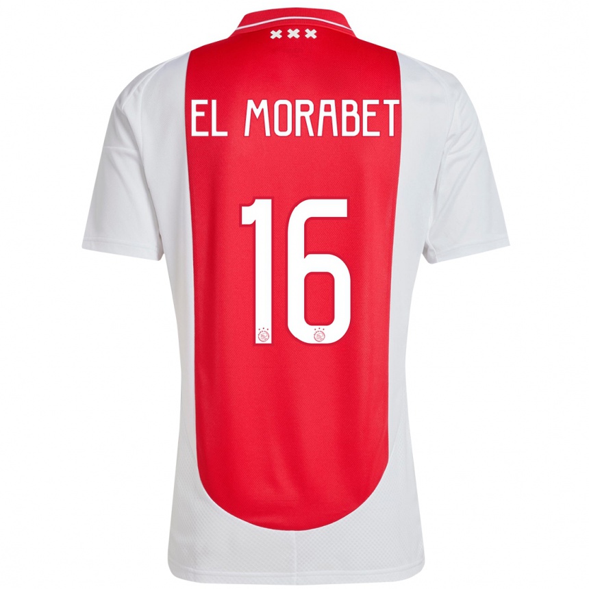 Niño Fútbol Camiseta Younes El Morabet #16 Rojo Blanco 1ª Equipación 2024/25