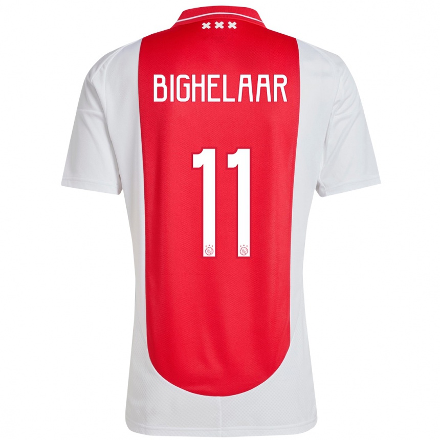 Niño Fútbol Camiseta Marjolijn Van Den Bighelaar #11 Rojo Blanco 1ª Equipación 2024/25