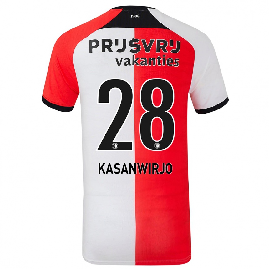 Niño Fútbol Camiseta Neraysho Kasanwirjo #28 Rojo Blanco 1ª Equipación 2024/25