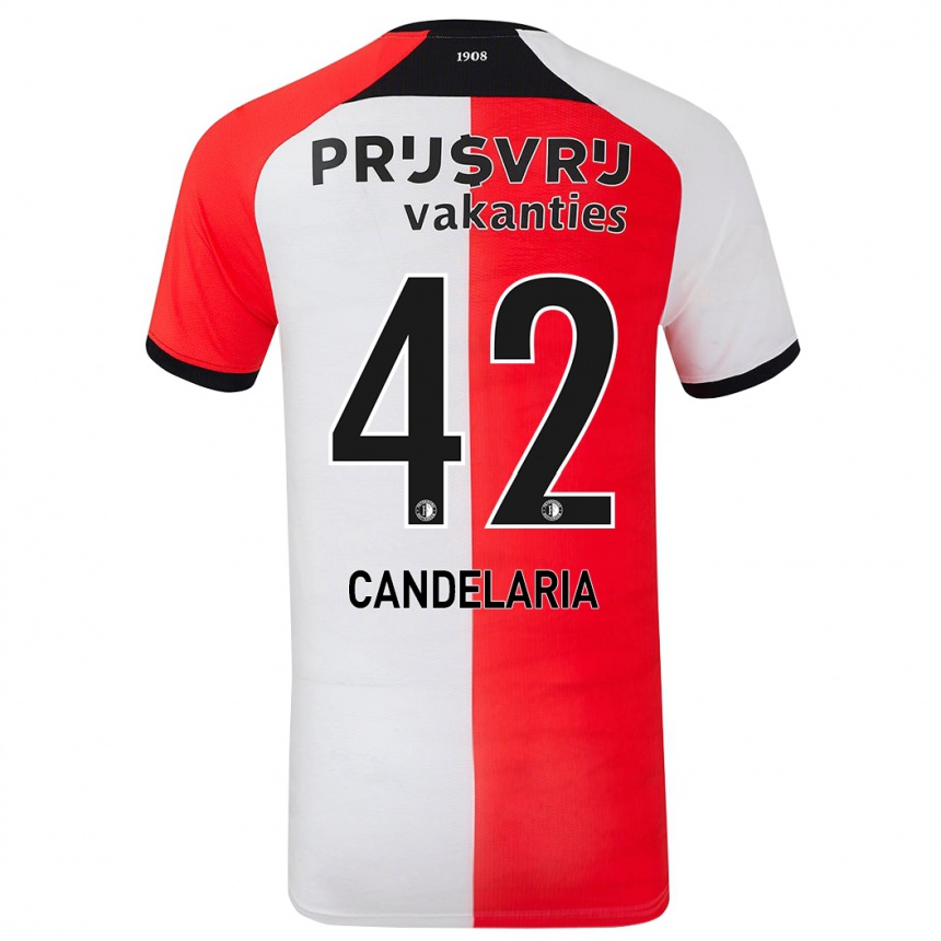 Niño Fútbol Camiseta Jayden Candelaria #42 Rojo Blanco 1ª Equipación 2024/25