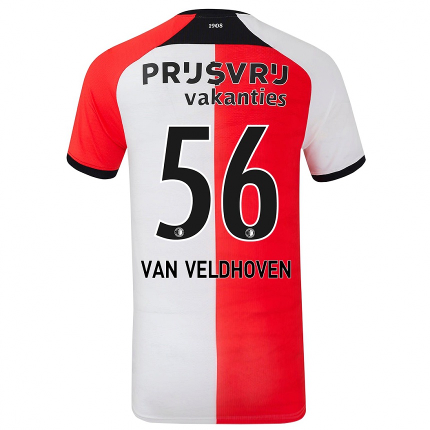 Niño Fútbol Camiseta Kars Van Veldhoven #56 Rojo Blanco 1ª Equipación 2024/25