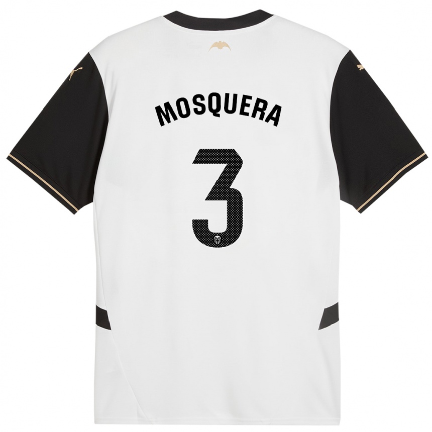 Niño Fútbol Camiseta Cristhian Mosquera #3 Blanco Negro 1ª Equipación 2024/25