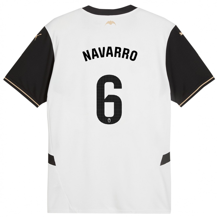 Niño Fútbol Camiseta Javi Navarro #6 Blanco Negro 1ª Equipación 2024/25