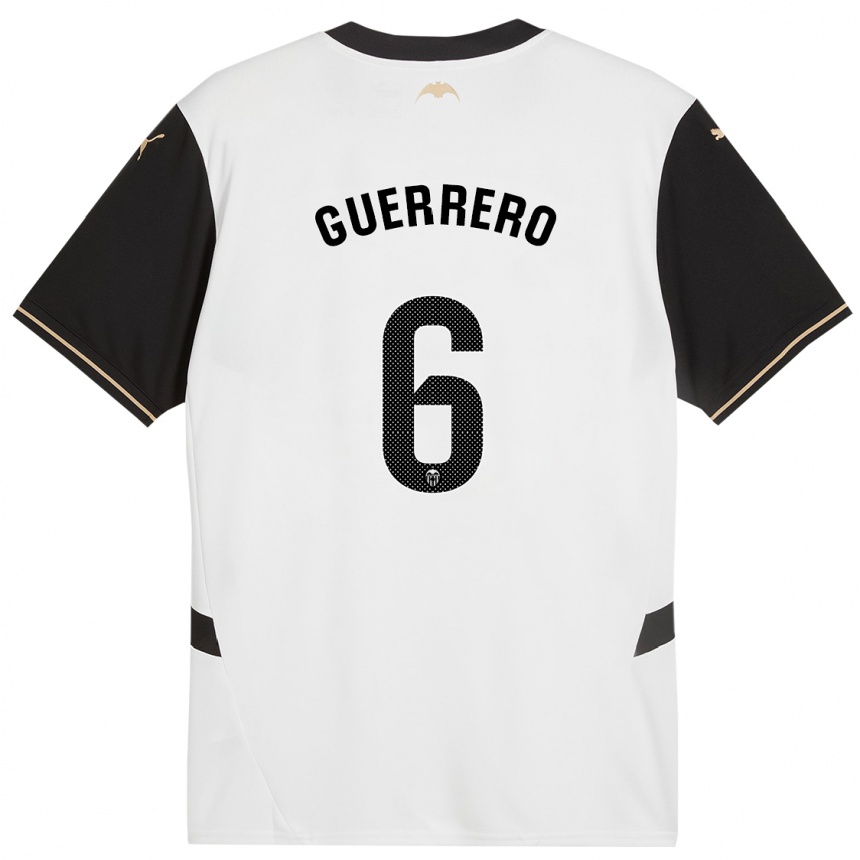 Niño Fútbol Camiseta Paula Guerrero #6 Blanco Negro 1ª Equipación 2024/25