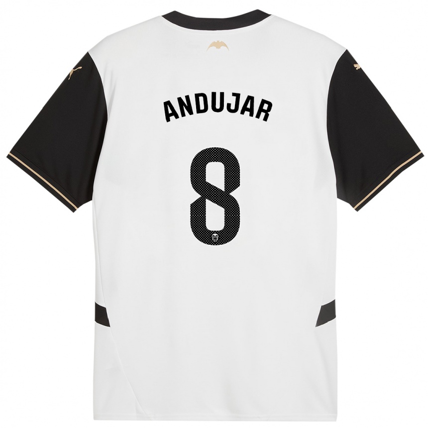 Niño Fútbol Camiseta Candela Andujar #8 Blanco Negro 1ª Equipación 2024/25