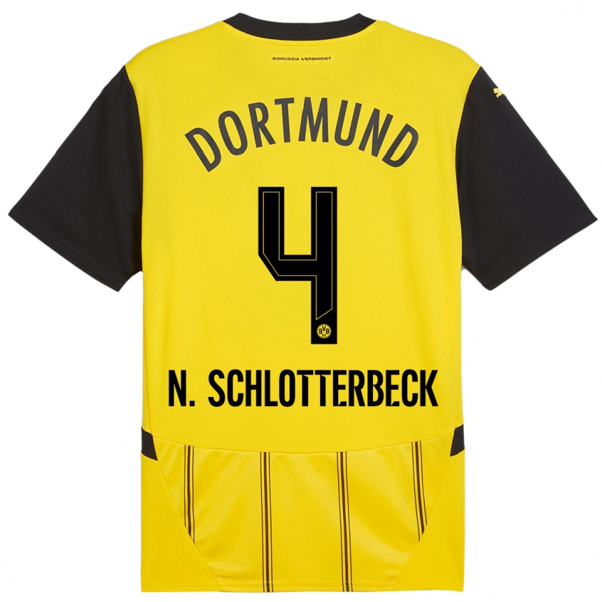 Niño Fútbol Camiseta Nico Schlotterbeck #4 Amarillo Negro 1ª Equipación 2024/25