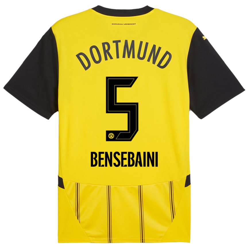 Niño Fútbol Camiseta Ramy Bensebaini #5 Amarillo Negro 1ª Equipación 2024/25