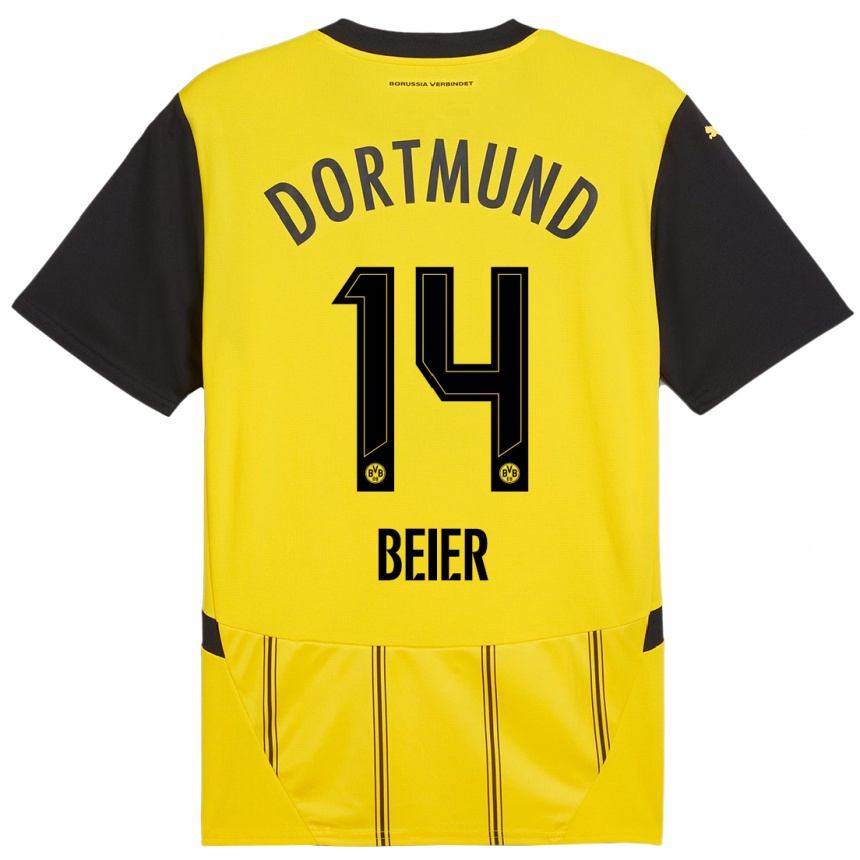 Niño Fútbol Camiseta Maximilian Beier #14 Amarillo Negro 1ª Equipación 2024/25