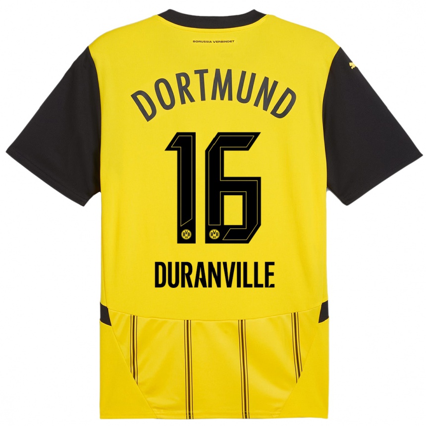 Niño Fútbol Camiseta Julien Duranville #16 Amarillo Negro 1ª Equipación 2024/25