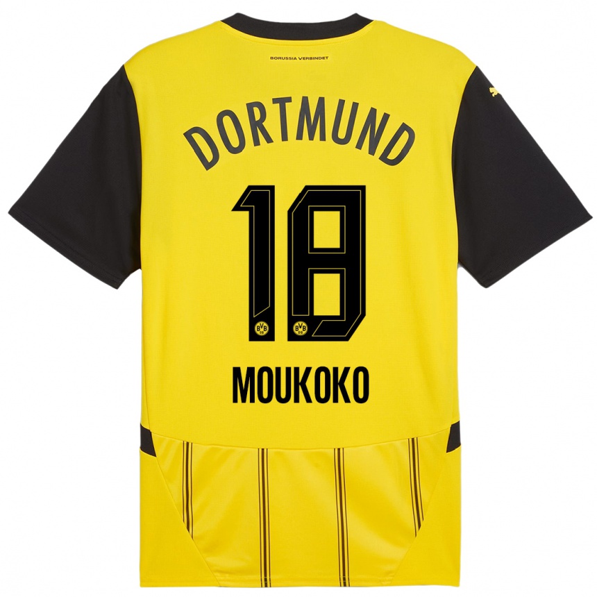 Niño Fútbol Camiseta Youssoufa Moukoko #18 Amarillo Negro 1ª Equipación 2024/25