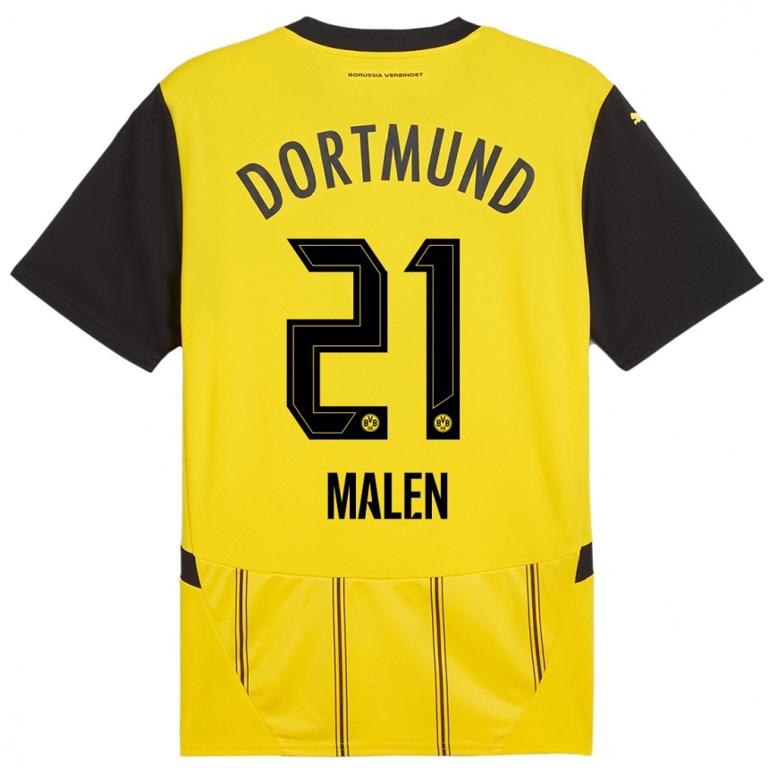 Niño Fútbol Camiseta Donyell Malen #21 Amarillo Negro 1ª Equipación 2024/25