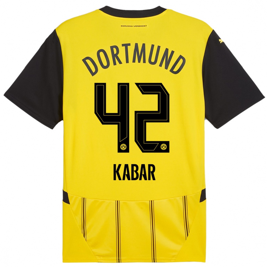 Niño Fútbol Camiseta Almugera Kabar #42 Amarillo Negro 1ª Equipación 2024/25