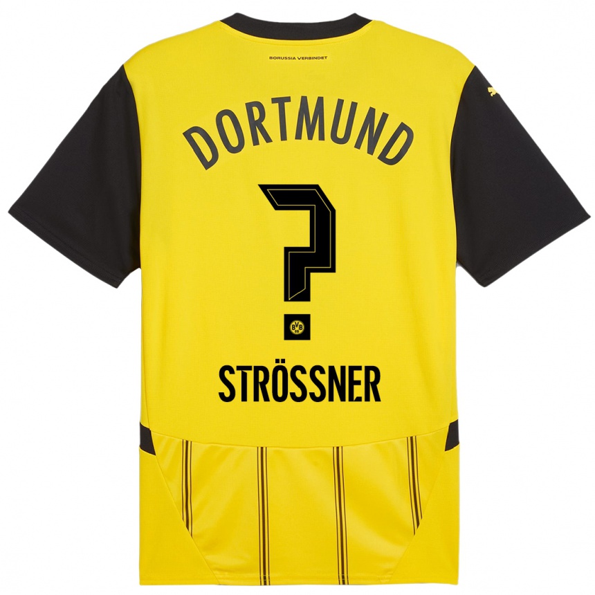 Niño Fútbol Camiseta Lenni Strößner #0 Amarillo Negro 1ª Equipación 2024/25