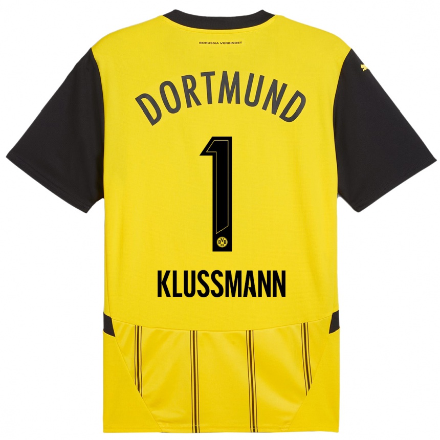 Niño Fútbol Camiseta Leon Klußmann #1 Amarillo Negro 1ª Equipación 2024/25