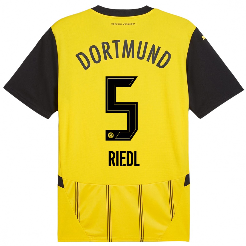 Niño Fútbol Camiseta Jan-Luca Riedl #5 Amarillo Negro 1ª Equipación 2024/25