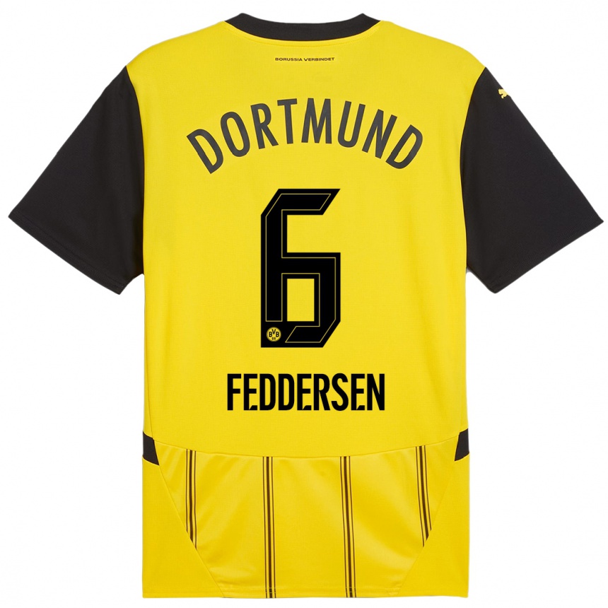 Niño Fútbol Camiseta Jonas Feddersen #6 Amarillo Negro 1ª Equipación 2024/25