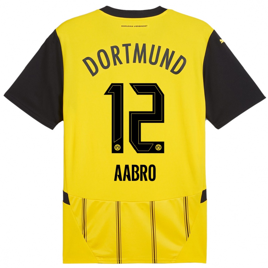 Niño Fútbol Camiseta Gustav Aabro #12 Amarillo Negro 1ª Equipación 2024/25