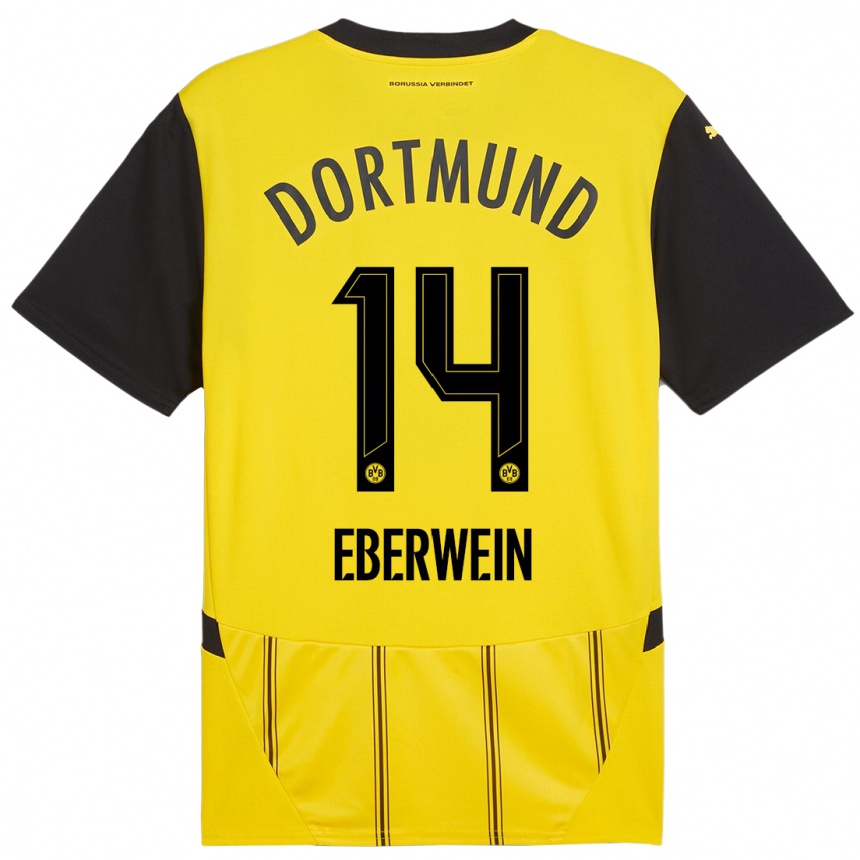 Niño Fútbol Camiseta Michael Eberwein #14 Amarillo Negro 1ª Equipación 2024/25