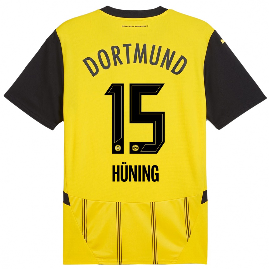 Niño Fútbol Camiseta Ben Hüning #15 Amarillo Negro 1ª Equipación 2024/25