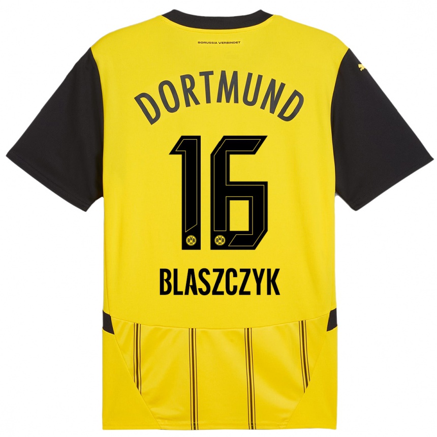 Niño Fútbol Camiseta Oliwer Blaszczyk #16 Amarillo Negro 1ª Equipación 2024/25