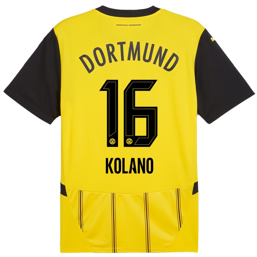 Niño Fútbol Camiseta Damian Kolano #16 Amarillo Negro 1ª Equipación 2024/25