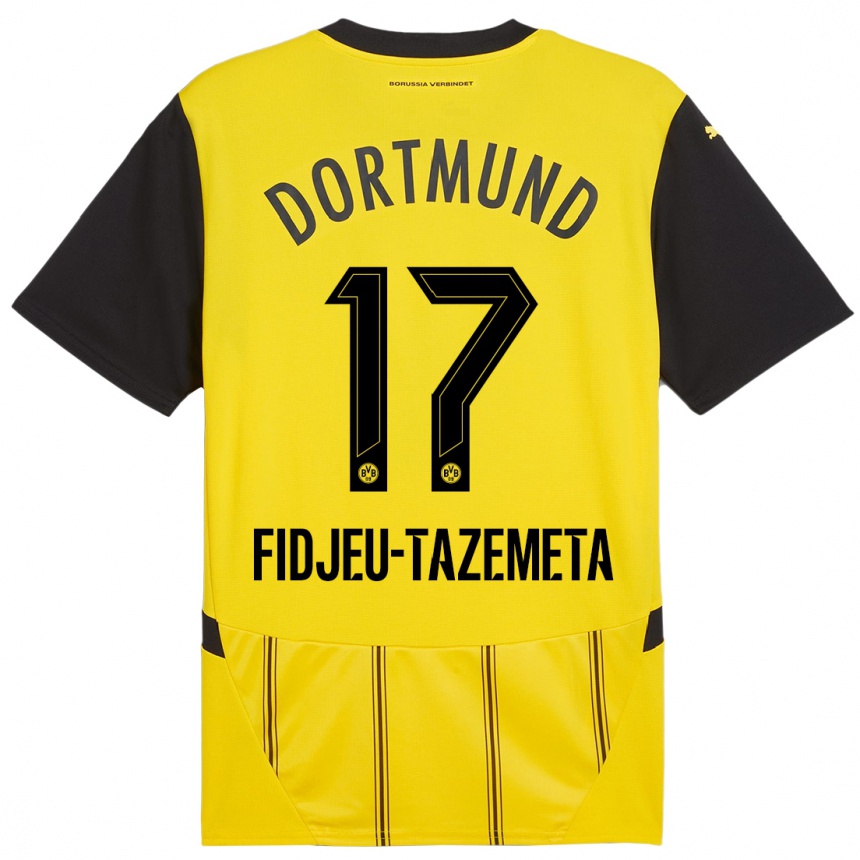 Niño Fútbol Camiseta Thierry Fidjeu-Tazemeta #17 Amarillo Negro 1ª Equipación 2024/25