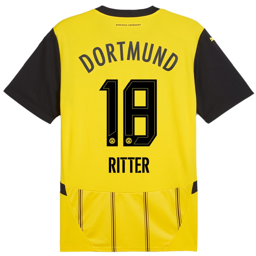 Niño Fútbol Camiseta Roméo Ritter #18 Amarillo Negro 1ª Equipación 2024/25