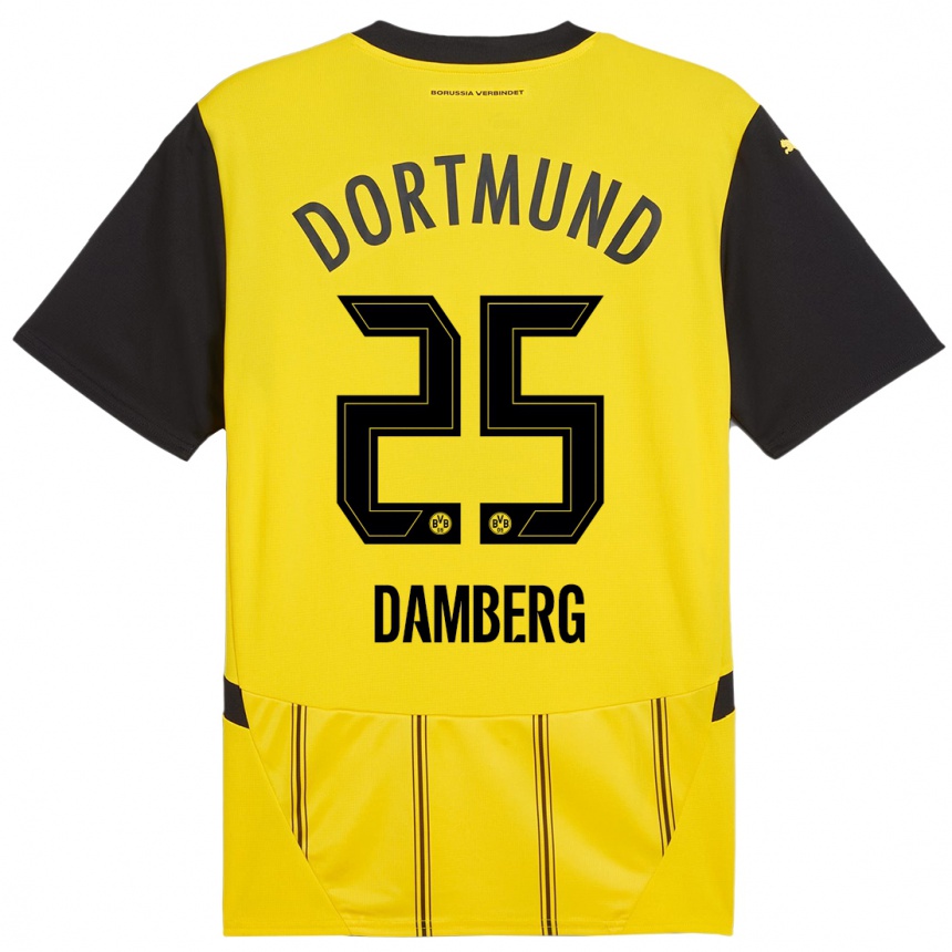 Niño Fútbol Camiseta Niclas Damberg #25 Amarillo Negro 1ª Equipación 2024/25