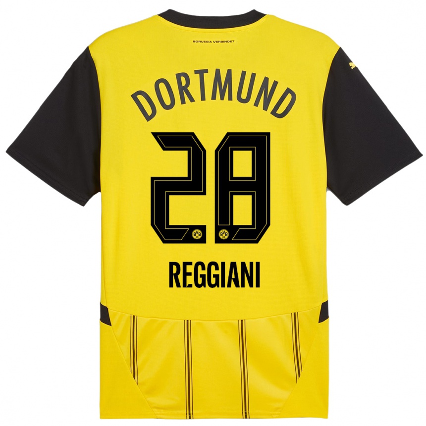 Niño Fútbol Camiseta Luca Reggiani #28 Amarillo Negro 1ª Equipación 2024/25