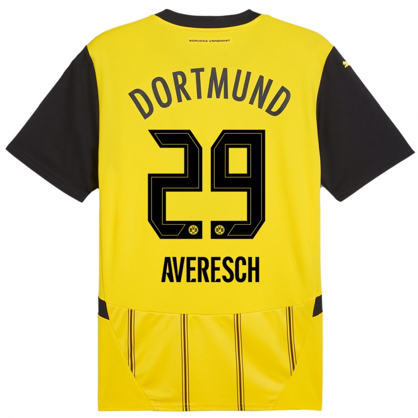 Niño Fútbol Camiseta Noah Averesch #29 Amarillo Negro 1ª Equipación 2024/25