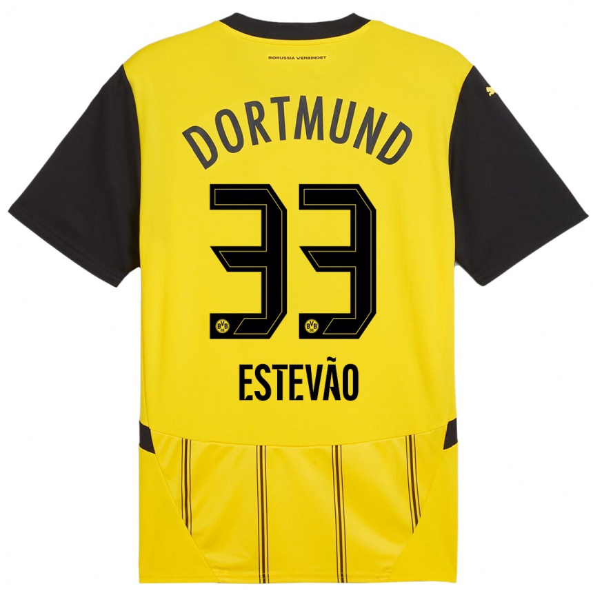 Niño Fútbol Camiseta Tiago Estevão #33 Amarillo Negro 1ª Equipación 2024/25