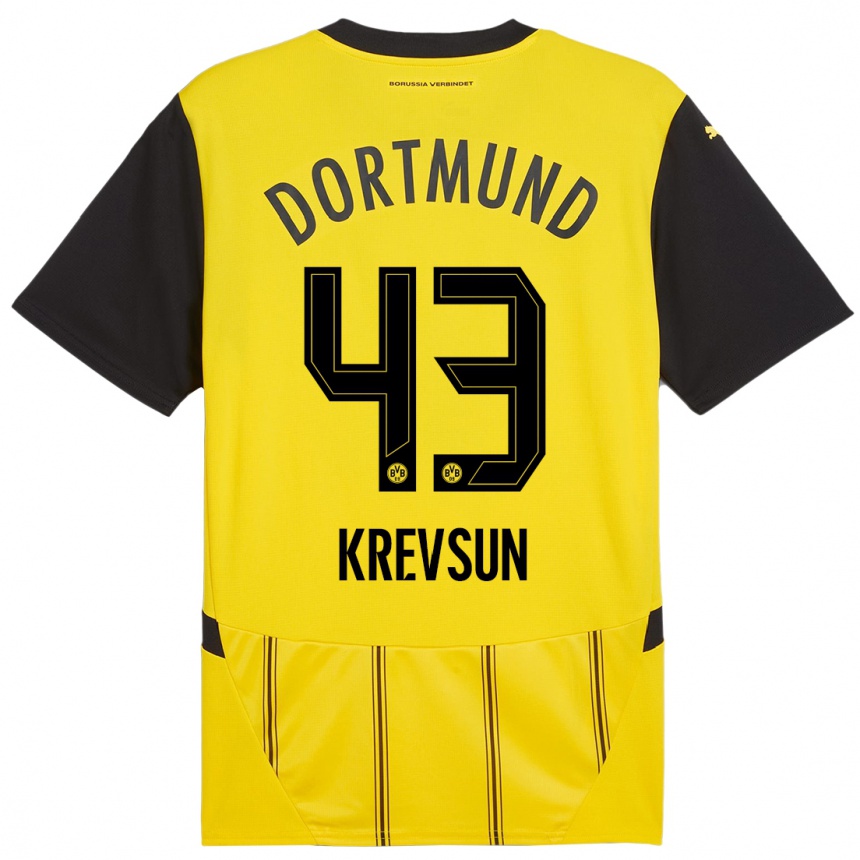 Niño Fútbol Camiseta Danylo Krevsun #43 Amarillo Negro 1ª Equipación 2024/25