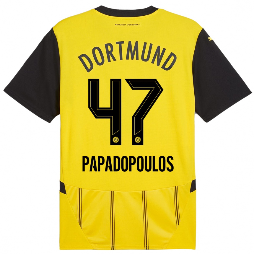 Niño Fútbol Camiseta Antonios Papadopoulos #47 Amarillo Negro 1ª Equipación 2024/25