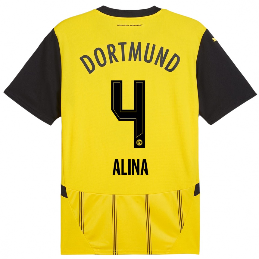 Niño Fútbol Camiseta Grijseels Alina #4 Amarillo Negro 1ª Equipación 2024/25