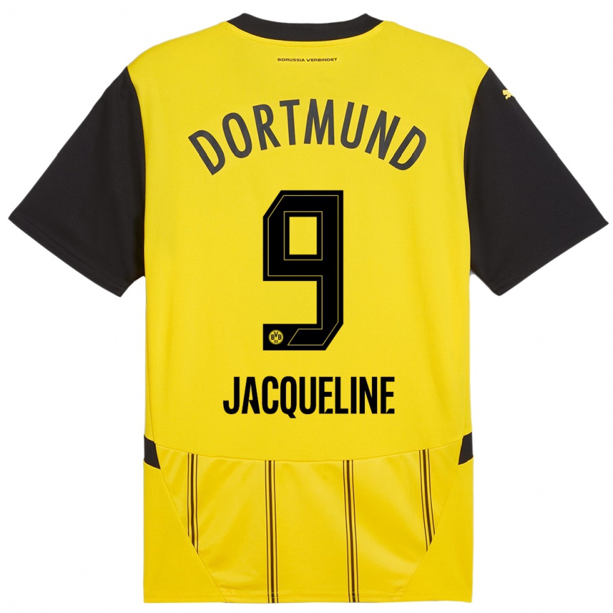 Niño Fútbol Camiseta Moreno Jacqueline #9 Amarillo Negro 1ª Equipación 2024/25