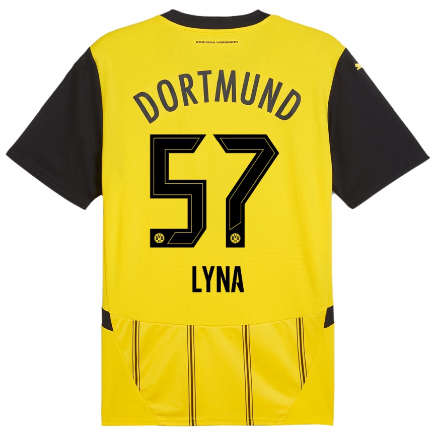 Niño Fútbol Camiseta Schwarz Lyna #57 Amarillo Negro 1ª Equipación 2024/25