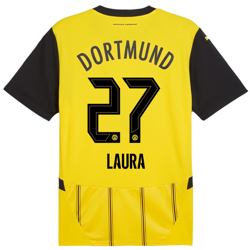 Niño Fútbol Camiseta Van Der Heijden Laura #27 Amarillo Negro 1ª Equipación 2024/25