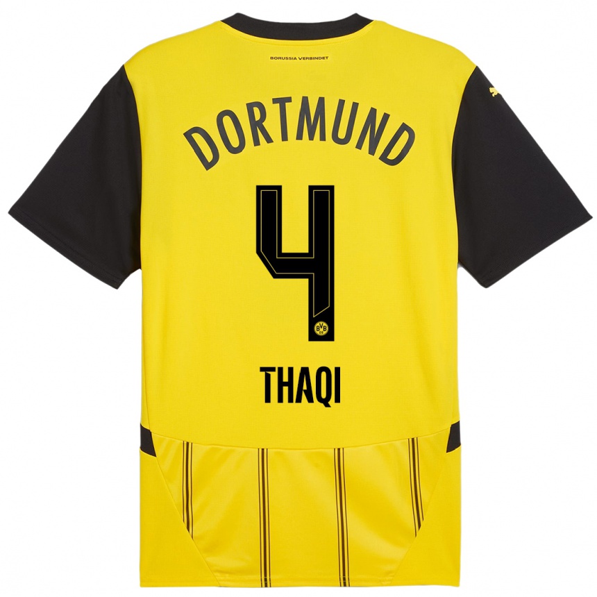 Niño Fútbol Camiseta Albin Thaqi #4 Amarillo Negro 1ª Equipación 2024/25