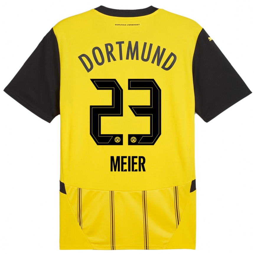 Niño Fútbol Camiseta Maximilian Meier #23 Amarillo Negro 1ª Equipación 2024/25