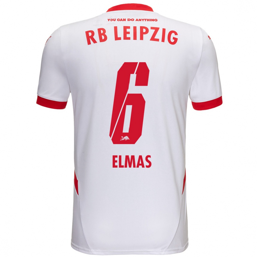 Niño Fútbol Camiseta Eljif Elmas #6 Blanco Rojo 1ª Equipación 2024/25