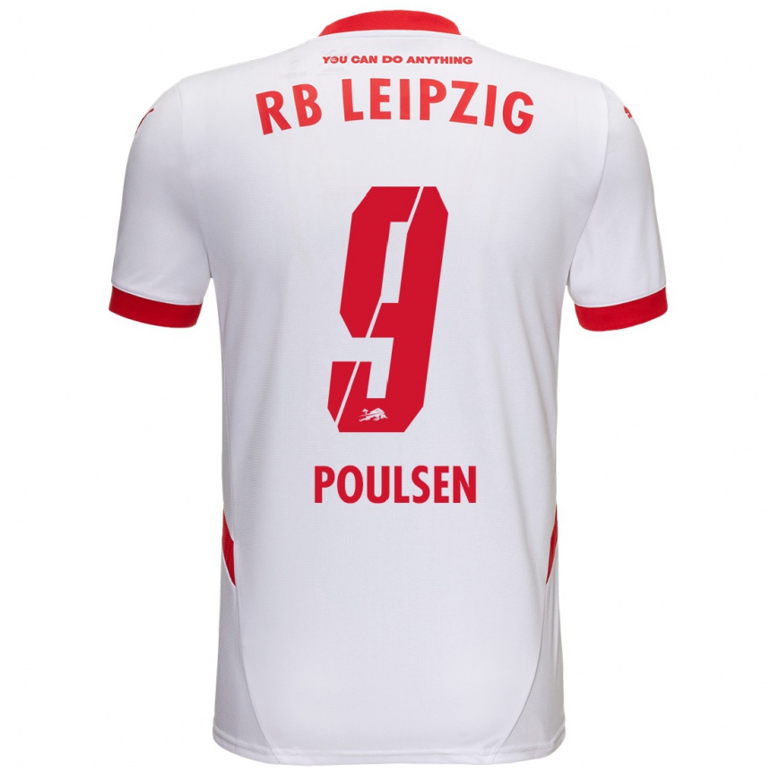 Niño Fútbol Camiseta Yussuf Poulsen #9 Blanco Rojo 1ª Equipación 2024/25