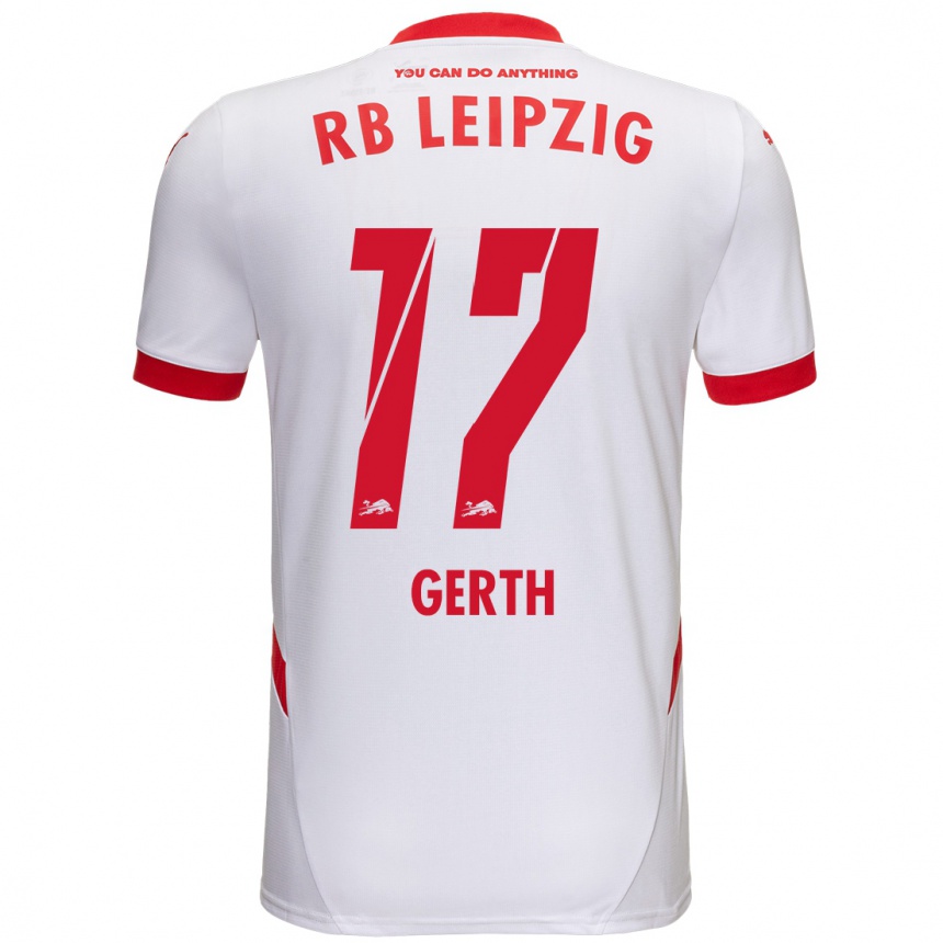 Niño Fútbol Camiseta Amos Gerth #17 Blanco Rojo 1ª Equipación 2024/25