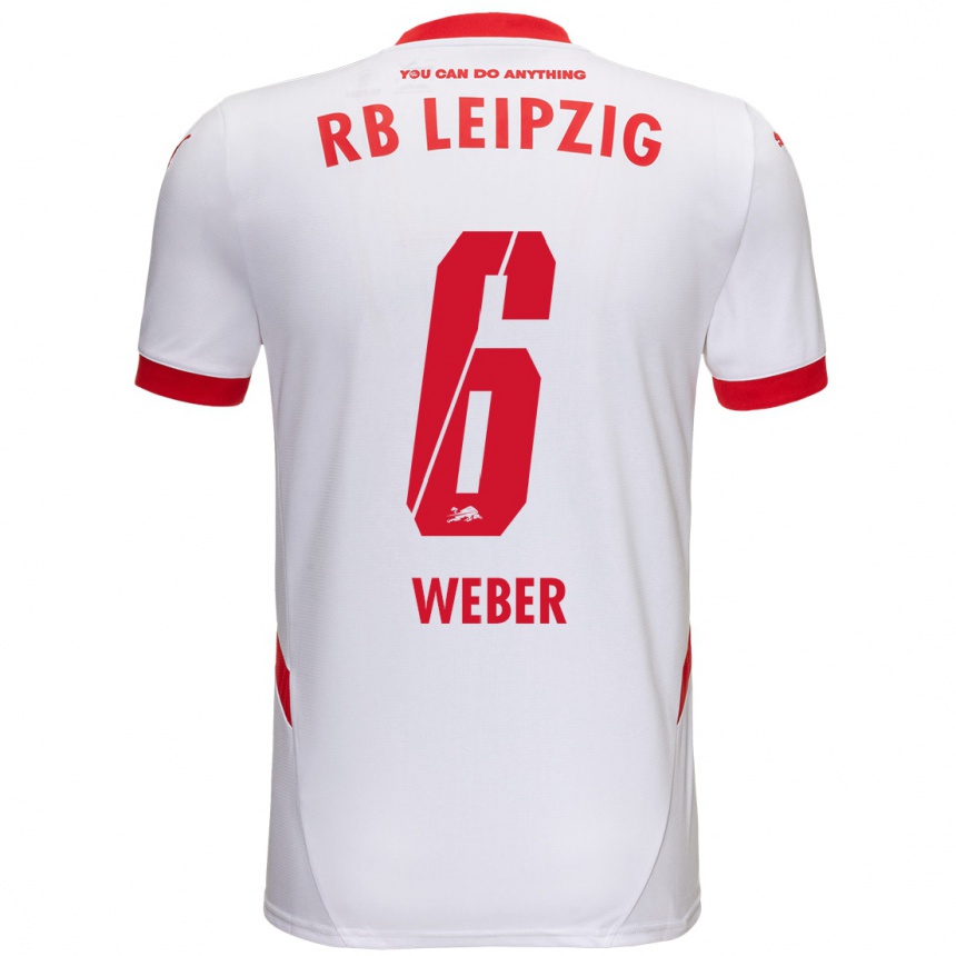 Niño Fútbol Camiseta Samuel Weber #6 Blanco Rojo 1ª Equipación 2024/25