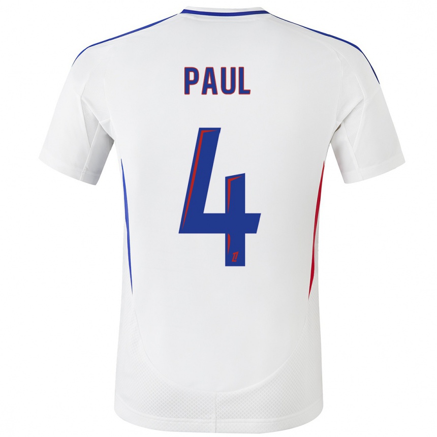 Niño Fútbol Camiseta Paul Akouokou #4 Blanco Azul 1ª Equipación 2024/25